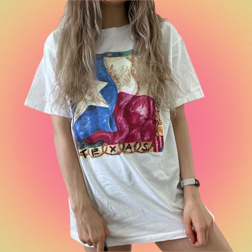 Vintage 90s Texas Flag Folk Art Single Stitch Tee